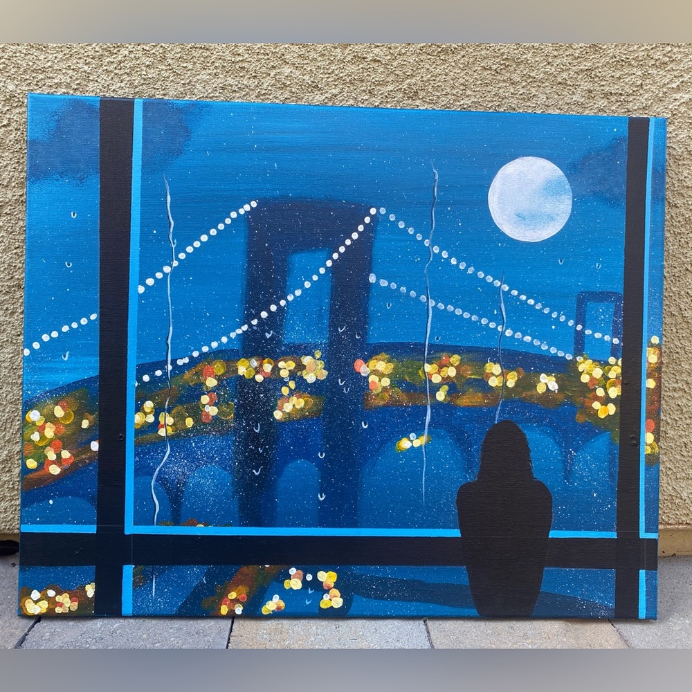 Brooklyn bridge rain view painting recreation